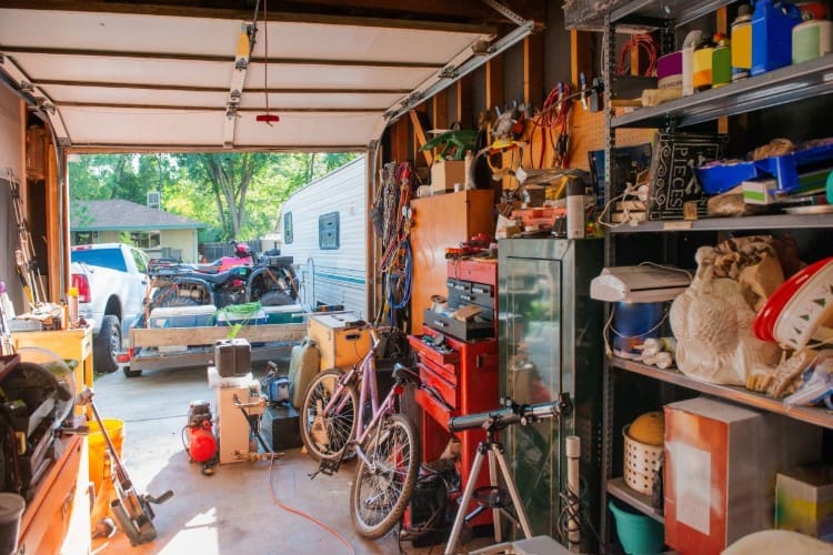 cluttered Long Island garage